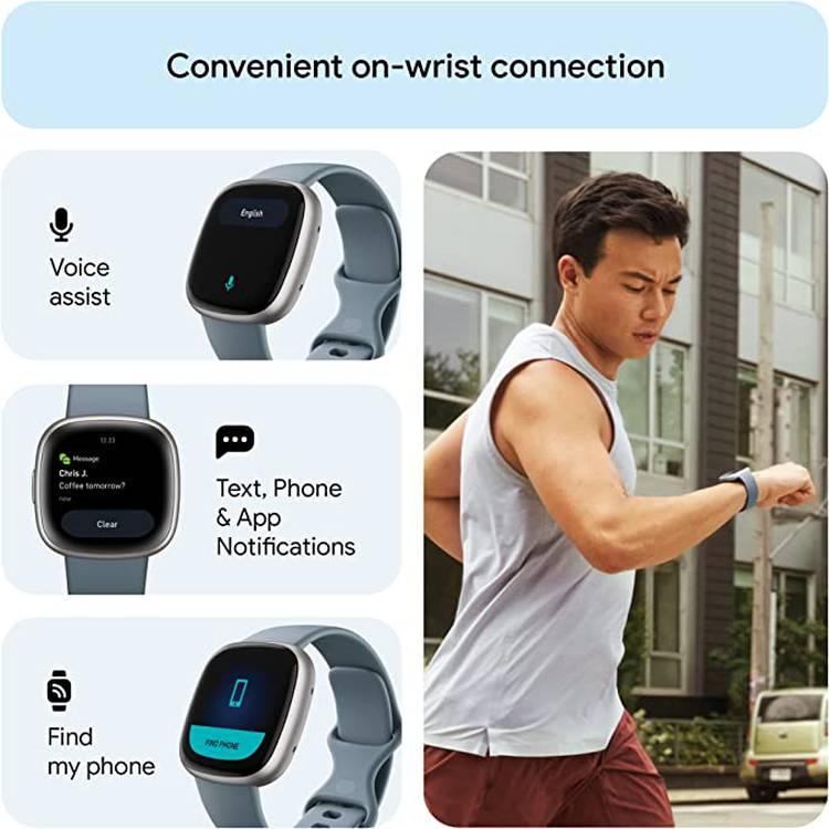 Fitbit Versa 4 Fitness Aluminum Wristband with Heart Rate Tracker - Waterfall Blue/Platinum Aluminum