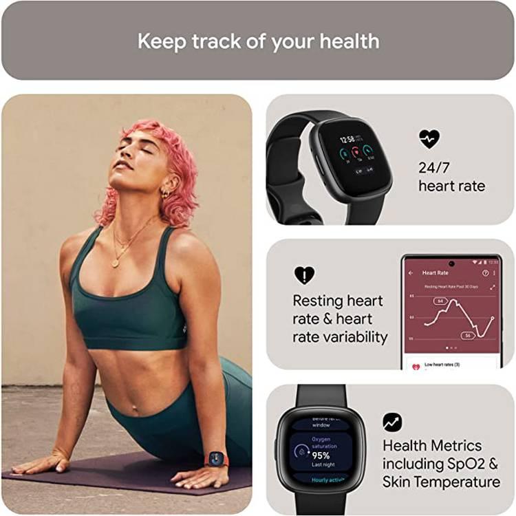 Fitbit Versa 4 Fitness Aluminum Wristband with Heart Rate Tracker - Black/Graphite Aluminum