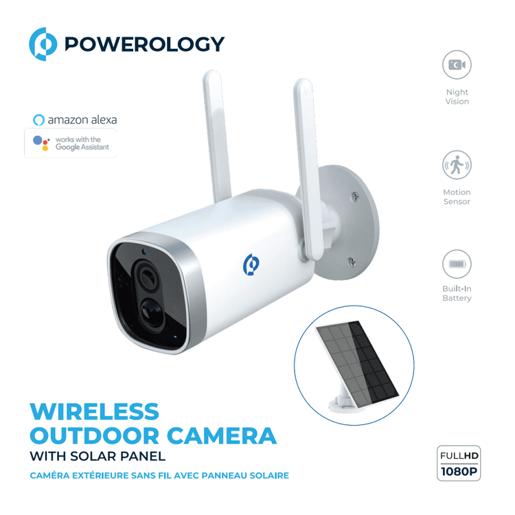 Powerology Wireless Outdoor Camera with Solar Panel - White