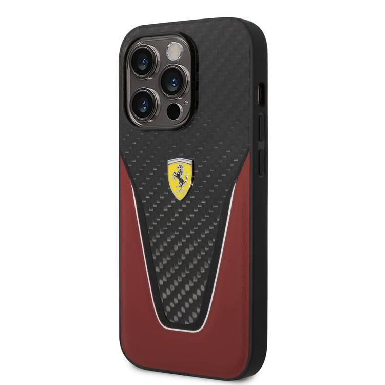 Ferrari Carbon Fiber and Leather Case Aperta  iPhone 14 Pro Max - Red