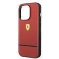 جراب Ferrari جلد أصلي مثقوب وخط متباين سفلي لهاتف iPhone 14 Pro - أحمر