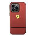 جراب Ferrari جلد أصلي مثقوب وخط متباين سفلي لهاتف iPhone 14 Pro - أحمر