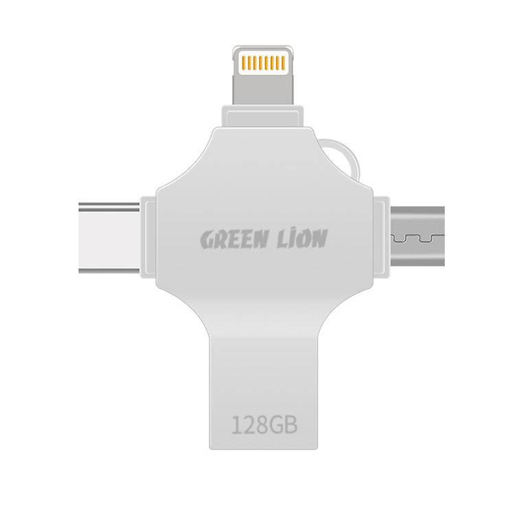 Green Lion 4-in-1 USB Flash Drive 64GB - Silver