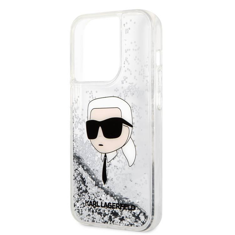 Karl Lagerfeld Liquid Glitter NFT Karl Head Translucent Logo iPhone 14 Pro - Silver