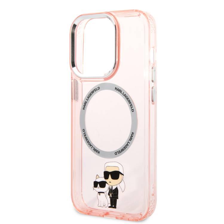 Karl Lagerfeld Magsafe IML Metal Outline NFT Karl & Choupette Translucent Logo iPhone 14 Pro Max - Pink