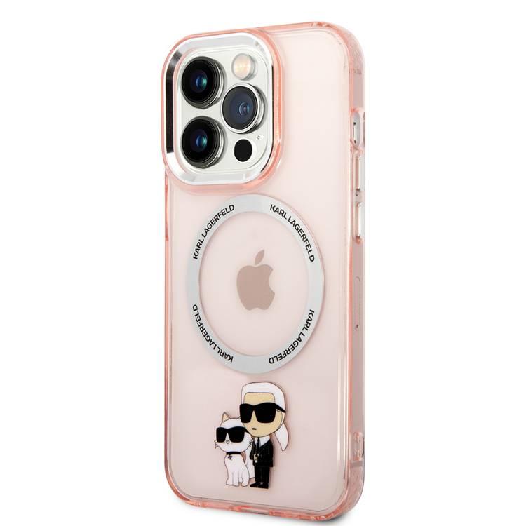 Karl Lagerfeld Magsafe IML Metal Outline NFT Karl & Choupette Translucent Logo iPhone 14 Pro - Pink