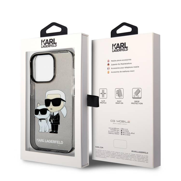 حقيبة كارل لاغرفيلد الصلبة IML Glit NFT Karl &amp; Choupette iPhone 14 Pro Max - أسود