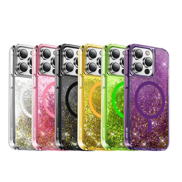 Green Lion Magnetic Happiness 3D Glitter Resin Case for iPhone 14 Plus - Silver