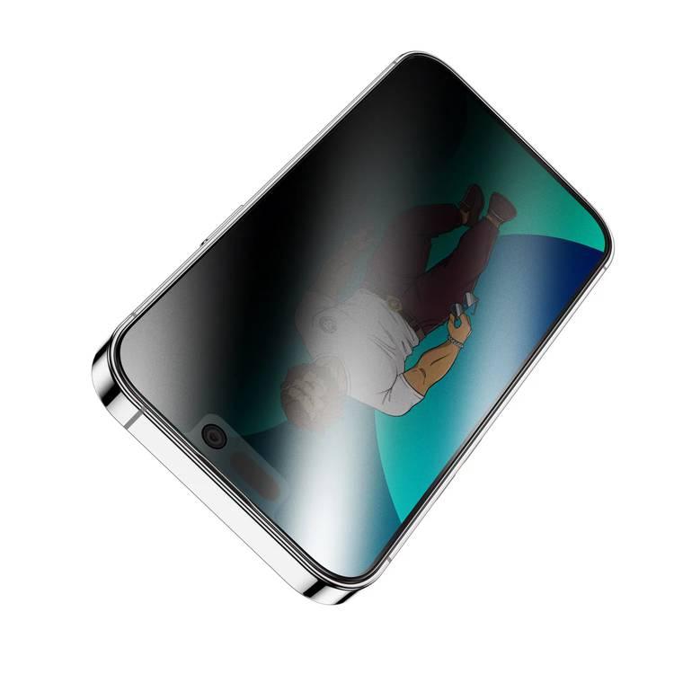 واقي شاشة زجاجي للخصوصية من Green Lion 3D AG / Matte لهاتف iPhone 14 Pro Max - أسود