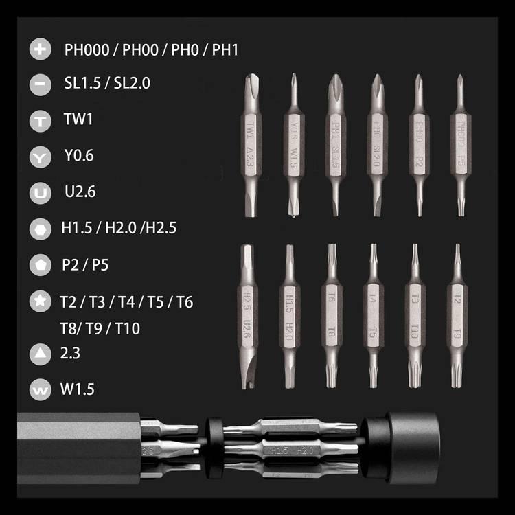 Powerology 24 in 1 Precision Screwdriver Set with Aluminium Alloy - Grey