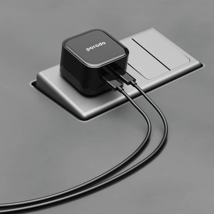 شاحن جداري مزدوج USB-C فائق السرعة من بورودو - أسود