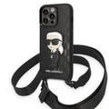 Karl Lagerfeld Crossbody Strap Case Monogram With NFT Ikonik Patch iPhone 14 Pro - Black