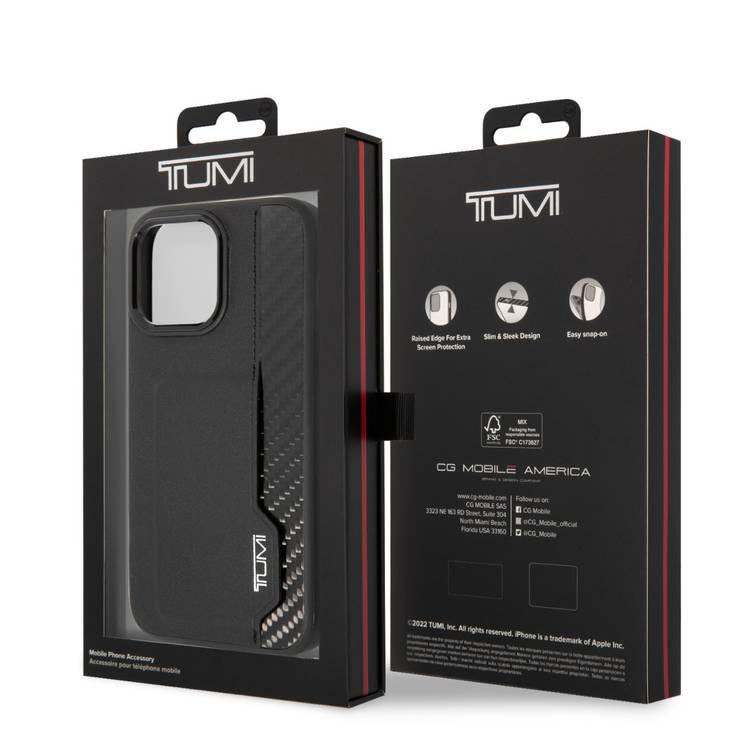 Tumi HC Leather & Shiny Carbon Fiber Case with Vertical Card Slot iPhone 14 Pro - Black