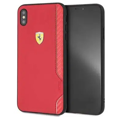 Ferrari On Track PU جراب صلب مطاط لهاتف iPhone Xr - أحمر