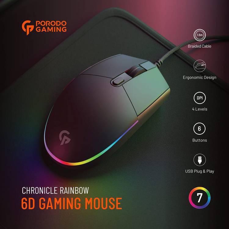 Porodo 6D Gaming Mouse Chronicle Rainbow - Black