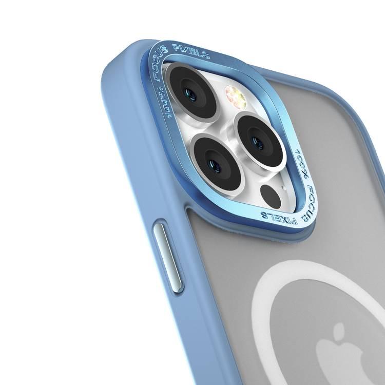 جراب Comma Joy Elegant Metal Magnet مضاد للصدمات لهاتف iPhone 14 - أزرق