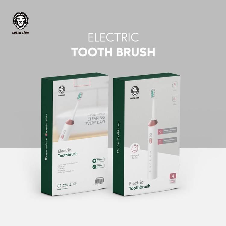 Green Electric Toothrush with 5 Modes & 4 Brush Heads - White