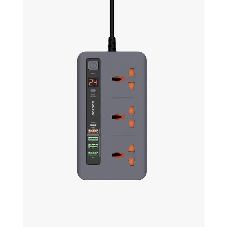Porodo Multi-Port Power HUB 4 USB-A/USB-C Ultimate Home & Office Kit - 2m - Grey