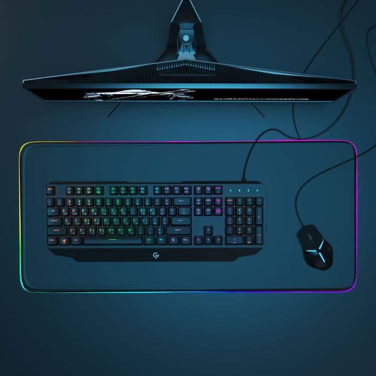 لوحة مفاتيح الألعاب الميكانيكية من بورودو مع إضاءة قوس قزح ولوحة ألومنيوم - أسود