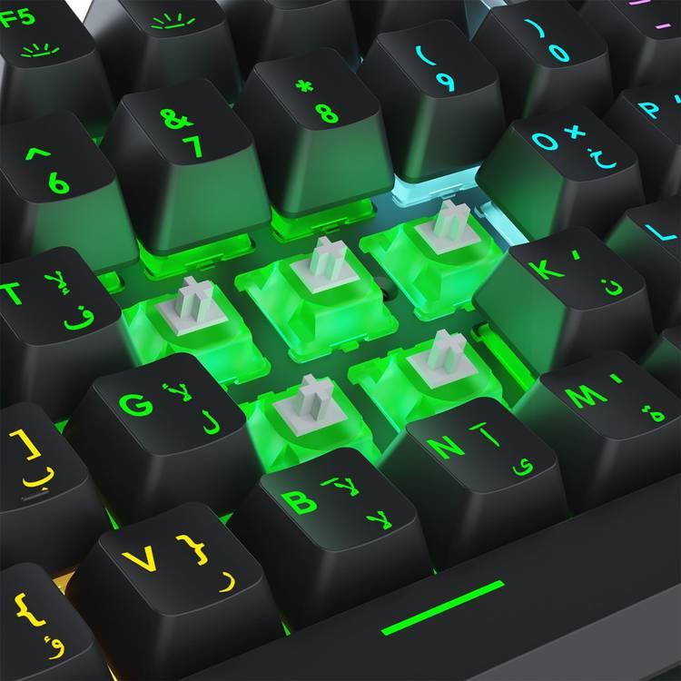 لوحة مفاتيح الألعاب الميكانيكية من بورودو مع إضاءة قوس قزح ولوحة ألومنيوم - أسود