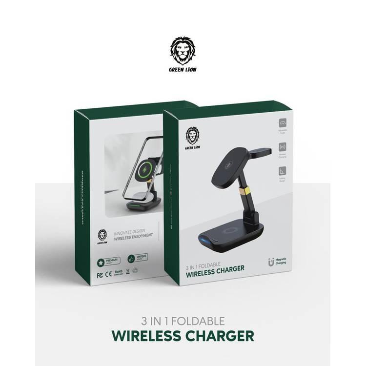Green Lion 3 In 1 Foldable Wireless Charger - Black