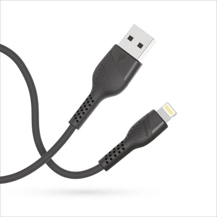 Porodo Blue USB-A to Lightning Cable - 1.2m/4ft - Black