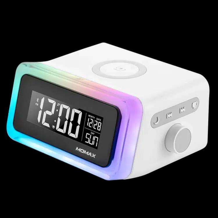 Momax Digital Clock with Wireless Charger - White
