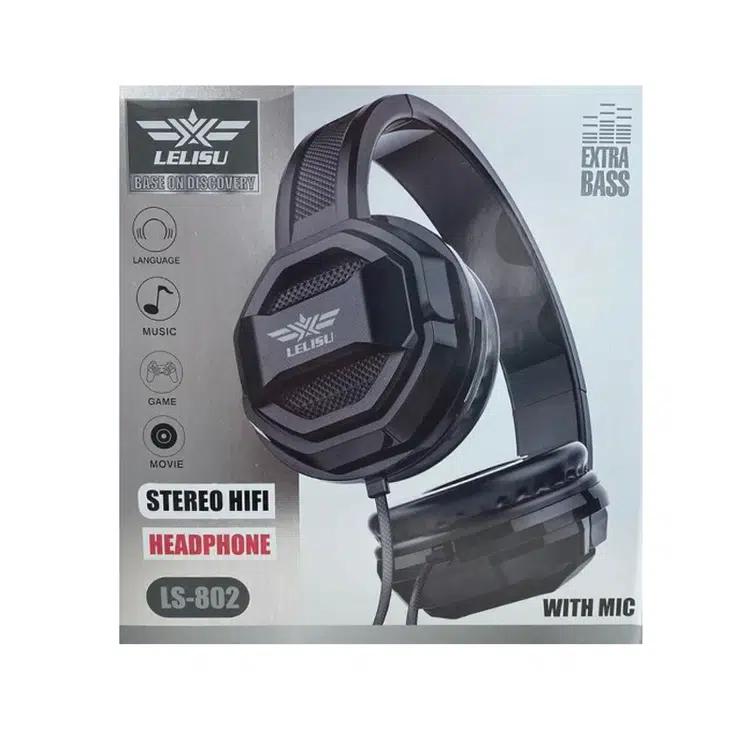 Lelisu LS-802 Stereo HIFI with Mic Headphone - Black
