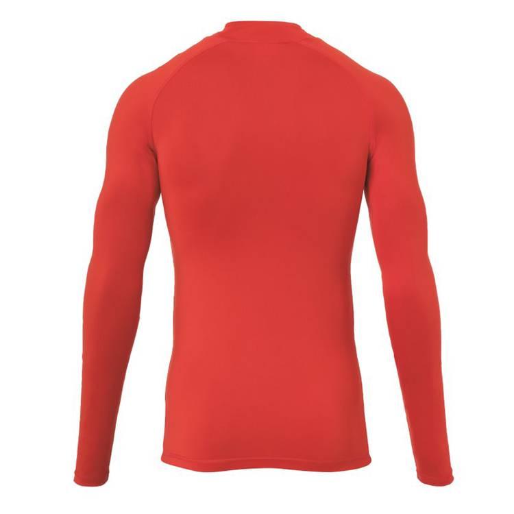 uhlsport Men's Tight T-Shirt, Dry tech base, For all kind of sports training, Round & standing collar, Very light elastic fabric, Slim Fit, Long sleeves - Red - L