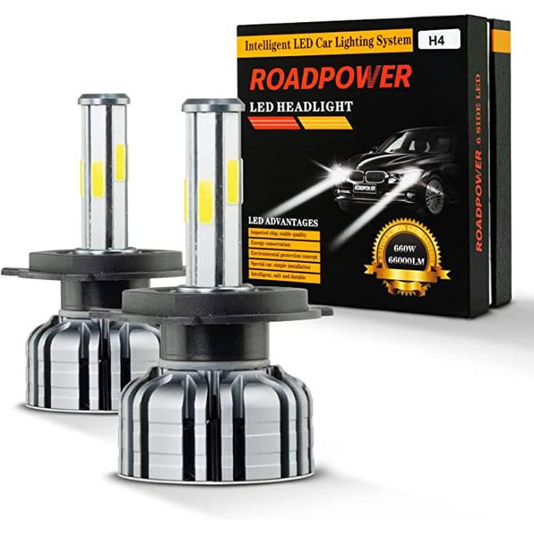 مصابيح ROADPOWER عالية الطاقة LED للمصابيح الأمامية ، 6000 كيلو من الماس الأبيض ، شعاع عالي / منخفض ، سهلة التركيب واللعب لمصابيح استبدال الضوء الساطع للسيارة - H4