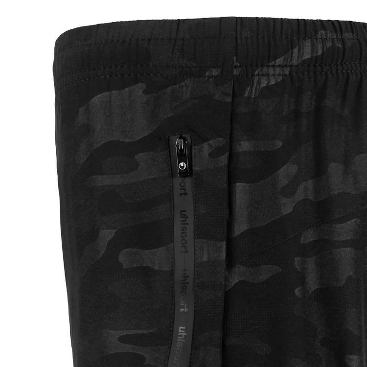 uhlsport 2 in 1 Running Short, Sports shorts for workout, running & gym, Elastic and adjustable belt, Indoor and outdoor use, Army design - Black/Black - M