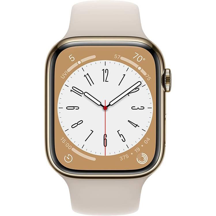 Apple watch series 8 (GPS + Cellular) - Gold Stainless Steel Case, Starlight Sport Band - 45 MM