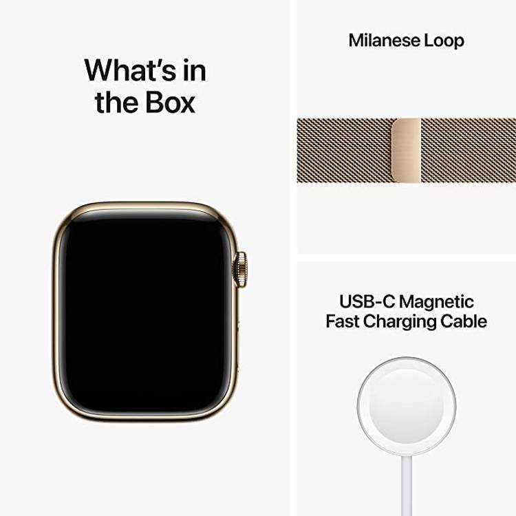 Apple watch series 8 (GPS + Cellular) - Gold Stainless Steel Case, Gold Milanese Loop - 41 MM