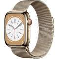 Apple Watch Series 8 (GPS + Cellular) - هيكل من الفولاذ المقاوم للصدأ من الذهب ، حلقة ميلانيز ذهبية - 41 ملم