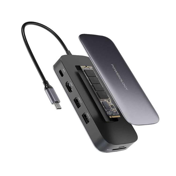 Powerology 512GB USB-C Hub & SSD Drive All-In-One Storage - Grey