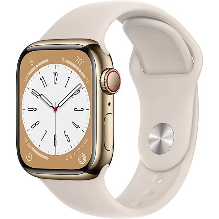 Apple watch series 8 (GPS + Cellular) - Gold Stainless Steel Case, Starlight Sport Band - 41 MM