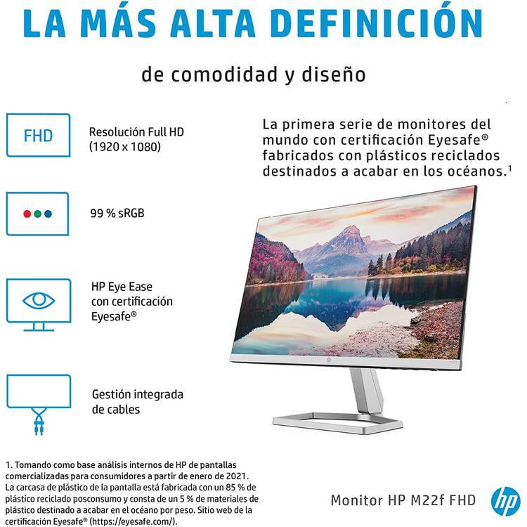 HP Monitor M22F Full HD IPS (21.5 Inch) - Silver Black - 22 Inch