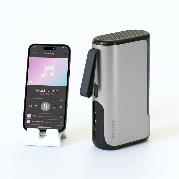 Porodo 3-in-1 10000mAh Power Bank Speaker with Built-in Phone Holder - Silver