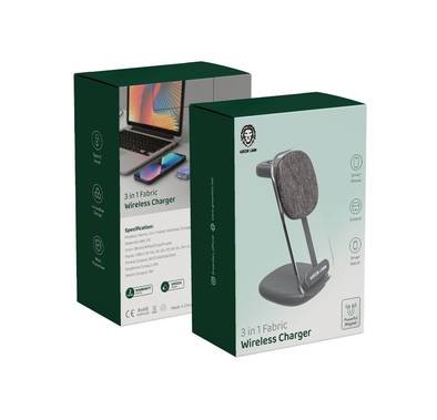 Green Lion 3 in 1 Fabric Wireless Charger 15W - Grey