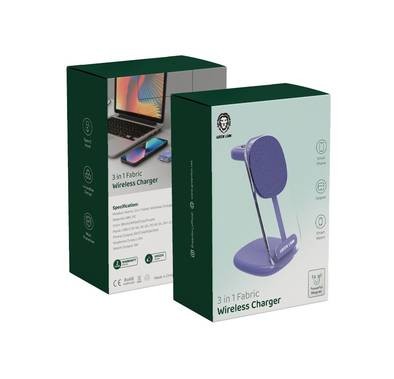 Green Lion 3 in 1 Fabric Wireless Charger 15W - Purple