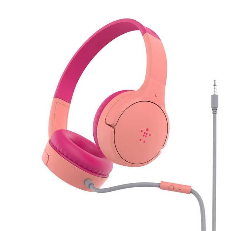 Belkin SoundForm Mini Wired On-Ear 3.5mm Cable with Microphone Headphones for Kids - Pink