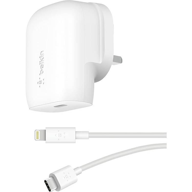 Belkin Boost Charge 30w Wall Charger with PPS + USB-C  to Lightning Connector - White