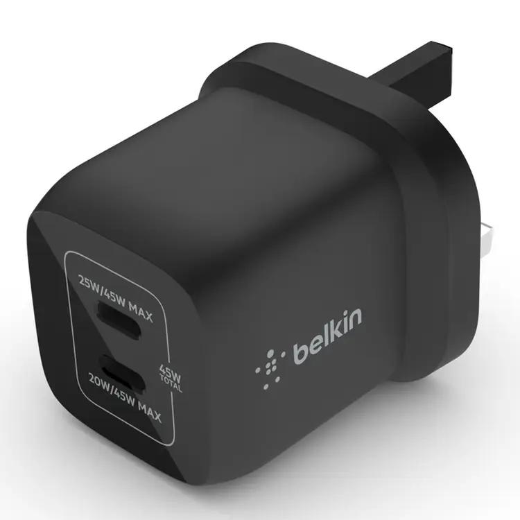 Belkin BOOST CHARGE PRO Dual USB-C GaN Wall Charger with PPS 45W - Black