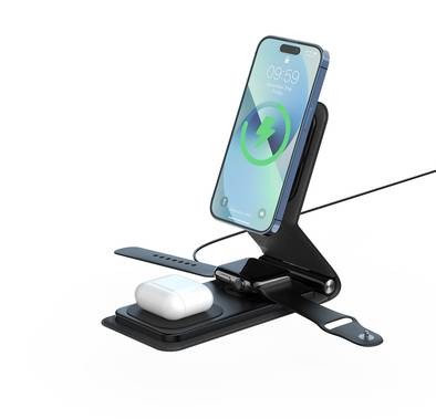 Levelo Arch 3 in 1 Leather Wireless Charging Stand  - Black