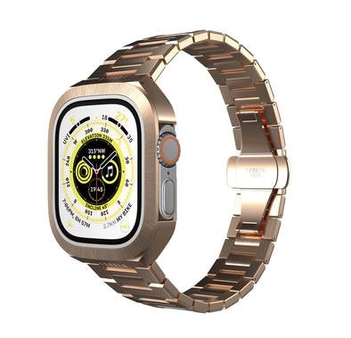 Levelo Royal Stainless Steel Strap and Case For Apple Watch Strap 49MM - Black - وارتفع الذهب