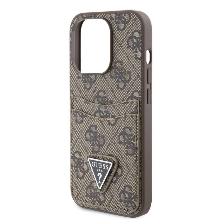 Guess PU Leather Case with Double Card Slot 4G Double Triangle Logo - Brown - iPhone 15 Pro