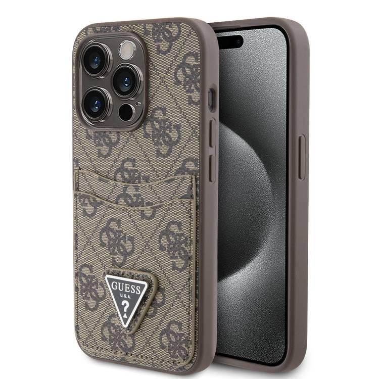 Guess PU Leather Case with Double Card Slot 4G Double Triangle Logo - Brown - iPhone 15 Pro