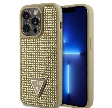 Guess Rhinestone Case with Triangle Logo  - Gold - iPhone 15 Pro