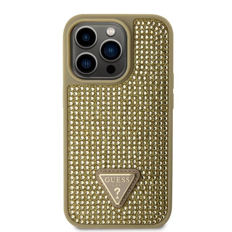 Guess Rhinestone Case with Triangle Logo  - Gold - iPhone 15 Pro