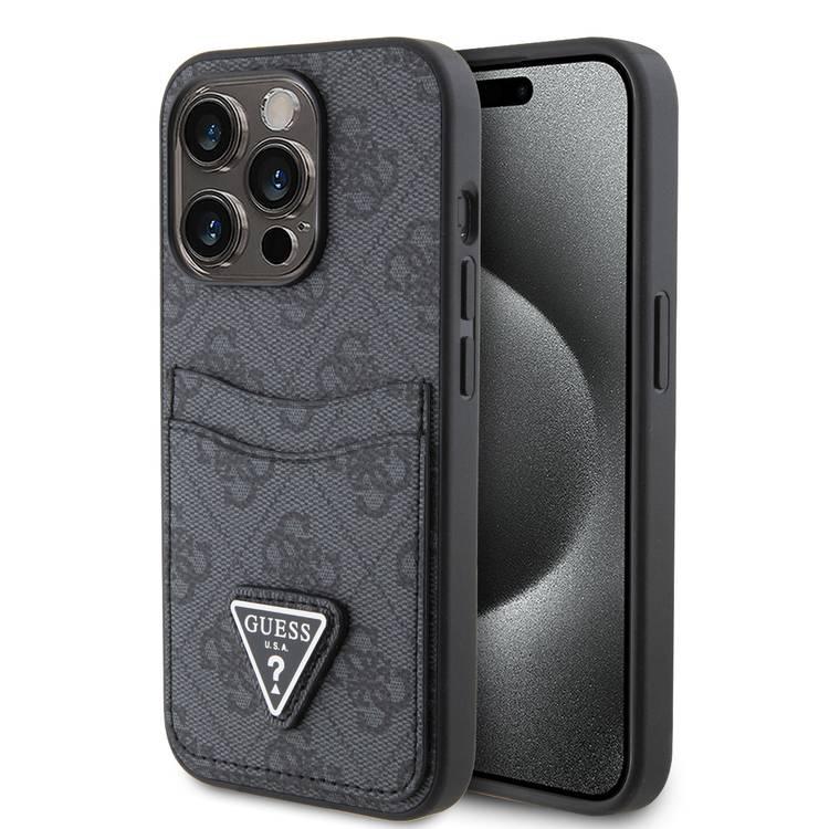 Guess PU Leather Case with Double Card Slot 4G Double Triangle Logo - Black - iPhone 15 Pro Max